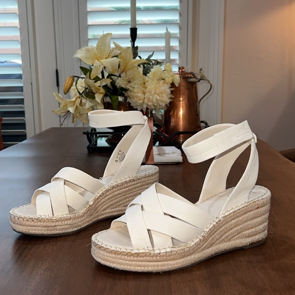 Franco Sarto Carmina Espadrille Wedge Sandal Womens 10 M Leather Strappy Ivory - Picture 3 of 8